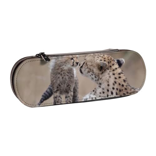 LfearTesa Hartschalen-Federmäppchen, Schreibwaren-Organizer, Leder, Federmäppchen und Make-up-Tasche, Gepard von LfearTesa