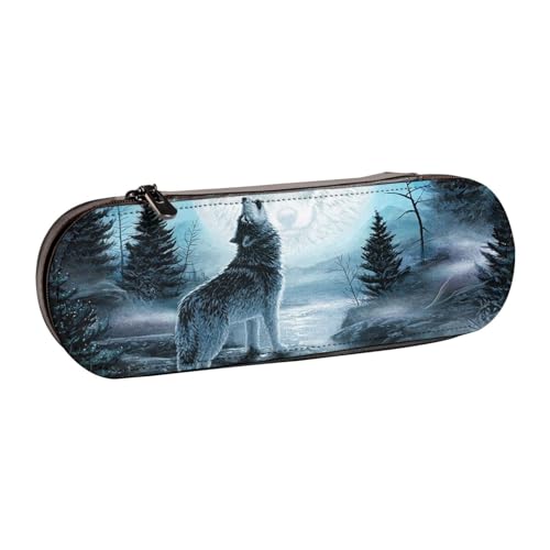 LfearTesa Hartschalen-Federmäppchen, Schreibwaren-Organizer, Leder, Federmäppchen und Make-up-Tasche, Groll des Wolfs von LfearTesa
