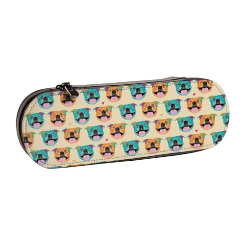 LfearTesa Hartschalen-Federmäppchen, Schreibwaren-Organizer, Leder, Federmäppchen und Make-up-Tasche, Happy Staffy Cream von LfearTesa