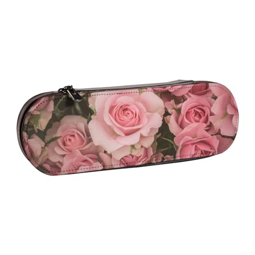 LfearTesa Hartschalen-Federmäppchen, Schreibwaren-Organizer, Leder, Federmäppchen und Make-up-Tasche, Hellrosa Rosenstruktur von LfearTesa