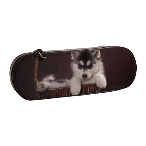 LfearTesa Hartschalen-Federmäppchen, Schreibwaren-Organizer, Leder, Federmäppchen und Make-up-Tasche, Hund Husky von LfearTesa