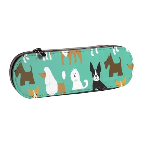 LfearTesa Hartschalen-Federmäppchen, Schreibwaren-Organizer, Leder, Federmäppchen und Make-up-Tasche, Hunde auf Minze von LfearTesa