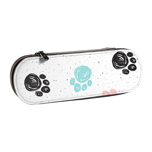 LfearTesa Hartschalen-Federmäppchen, Schreibwaren-Organizer, Leder, Federmäppchen und Make-up-Tasche, Hundepfotenabdruck von LfearTesa