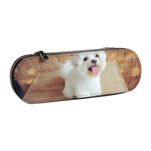 LfearTesa Hartschalen-Federmäppchen, Schreibwaren-Organizer, Leder, Federmäppchen und Make-up-Tasche, Malteser-Hund von LfearTesa