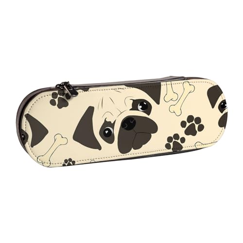 LfearTesa Hartschalen-Federmäppchen, Schreibwaren-Organizer, Leder, Federmäppchen und Make-up-Tasche, Mops-Hundemuster von LfearTesa