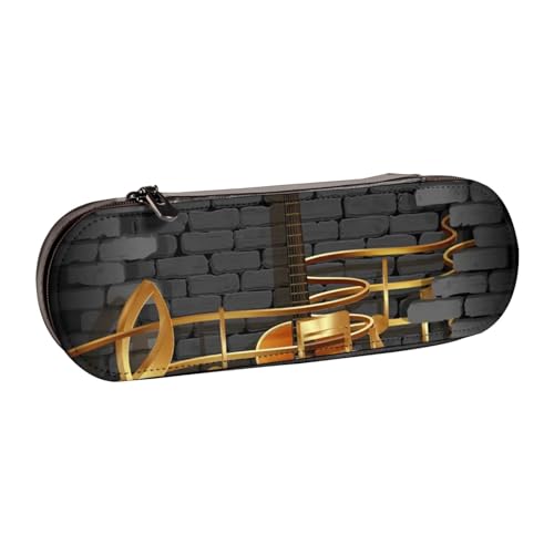 LfearTesa Hartschalen-Federmäppchen, Schreibwaren-Organizer, Leder, Federmäppchen und Make-up-Tasche, Noten-Gitarren-Aufdruck von LfearTesa