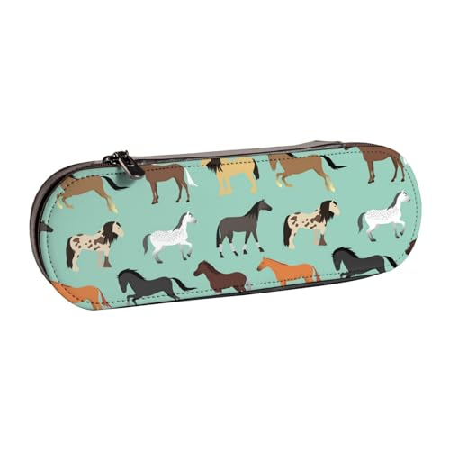 LfearTesa Hartschalen-Federmäppchen, Schreibwaren-Organizer, Leder, Federmäppchen und Make-up-Tasche, Pferd von LfearTesa