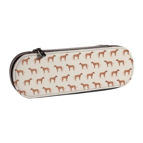 LfearTesa Hartschalen-Federmäppchen, Schreibwaren-Organizer, Leder, Federmäppchen und Make-up-Tasche, Rhodesian Ridgeback, Hunderasse, Haustier, Hellbraun von LfearTesa
