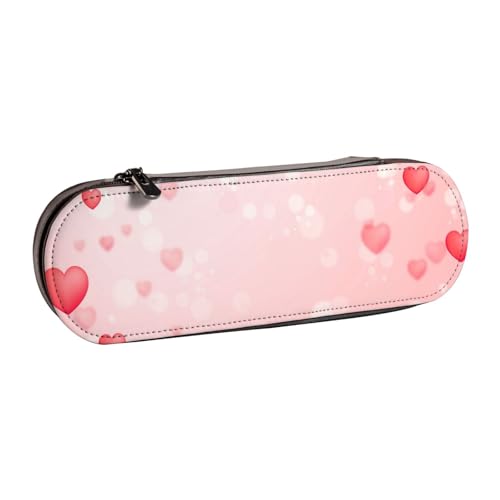 LfearTesa Hartschalen-Federmäppchen, Schreibwaren-Organizer, Leder, Federmäppchen und Make-up-Tasche, Rosa mit Herzmuster von LfearTesa
