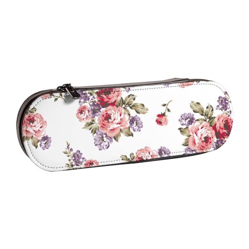 LfearTesa Hartschalen-Federmäppchen, Schreibwaren-Organizer, Leder, Federmäppchen und Make-up-Tasche, Rosenblume von LfearTesa