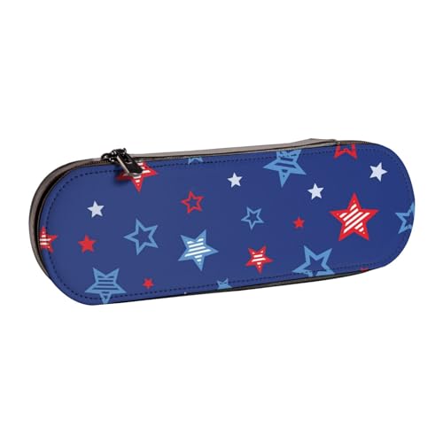 LfearTesa Hartschalen-Federmäppchen, Schreibwaren-Organizer, Leder, Federmäppchen und Make-up-Tasche, Rot/Blaue Sterne von LfearTesa