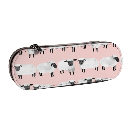 LfearTesa Hartschalen-Federmäppchen, Schreibwaren-Organizer, Leder, Federmäppchen und Make-up-Tasche, Schaf, Pastellrosa, Schafwolle, Bauernhoftier von LfearTesa