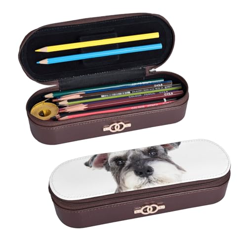LfearTesa Hartschalen-Federmäppchen, Schreibwaren-Organizer, Leder, Federmäppchen und Make-up-Tasche, Schnauzer-Hund von LfearTesa