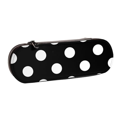 LfearTesa Hartschalen-Federmäppchen, Schreibwaren-Organizer, Leder, Federmäppchen und Make-up-Tasche, Schwarz und Weiß gepunktet von LfearTesa