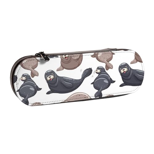 LfearTesa Hartschalen-Federmäppchen, Schreibwaren-Organizer, Leder, Federmäppchen und Make-up-Tasche, Seehund-Illustration, Seelöwe von LfearTesa