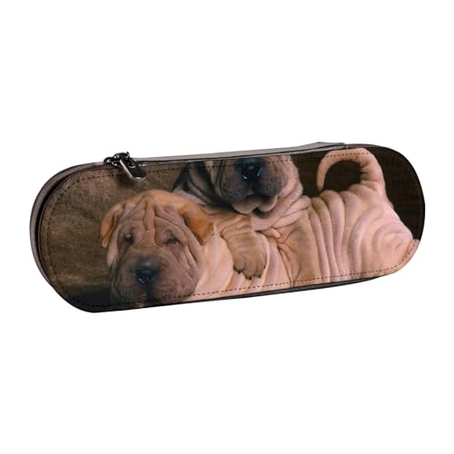 LfearTesa Hartschalen-Federmäppchen, Schreibwaren-Organizer, Leder, Federmäppchen und Make-up-Tasche, Shar Pei Dog von LfearTesa