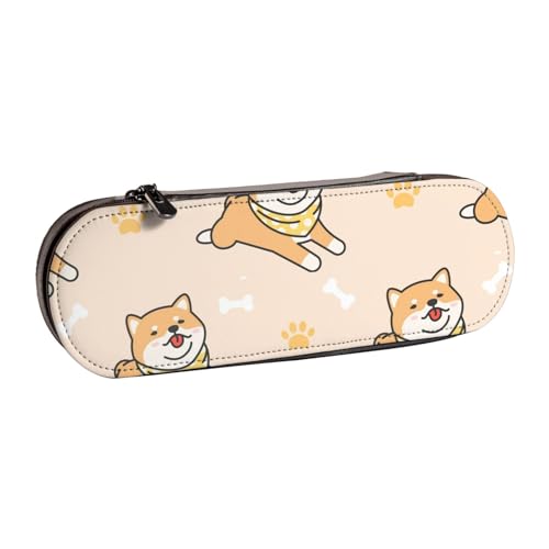LfearTesa Hartschalen-Federmäppchen, Schreibwaren-Organizer, Leder, Federmäppchen und Make-up-Tasche, Shiba Inu-Hundemuster von LfearTesa