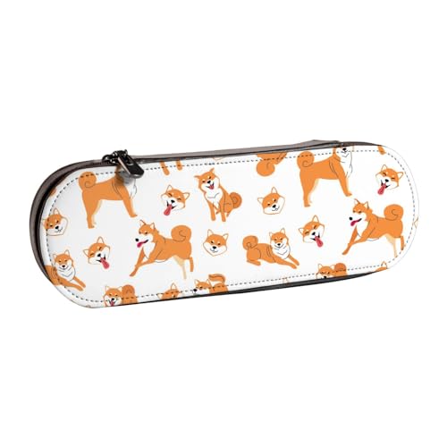 LfearTesa Hartschalen-Federmäppchen, Schreibwaren-Organizer, Leder, Federmäppchen und Make-up-Tasche, Shiba Inu-Hundemuster von LfearTesa