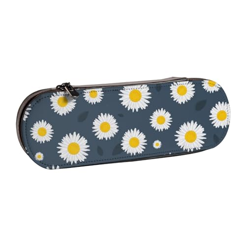 LfearTesa Hartschalen-Federmäppchen, Schreibwaren-Organizer, Leder, Federmäppchen und Make-up-Tasche, Sonnenblumen-Gänseblümchen-Blumenhals von LfearTesa