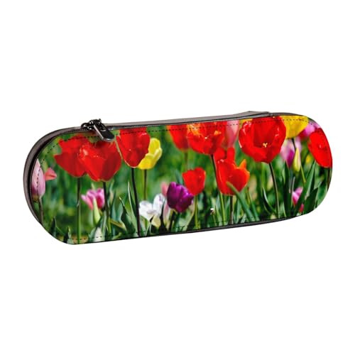 LfearTesa Hartschalen-Federmäppchen, Schreibwaren-Organizer, Leder, Federmäppchen und Make-up-Tasche, Tulpen von LfearTesa