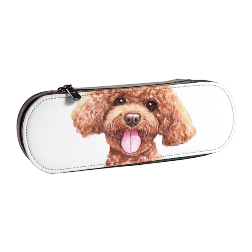 LfearTesa Hartschalen-Federmäppchen, Schreibwaren-Organizer, Leder, Federmäppchen und Make-up-Tasche, Zwergpudel von LfearTesa