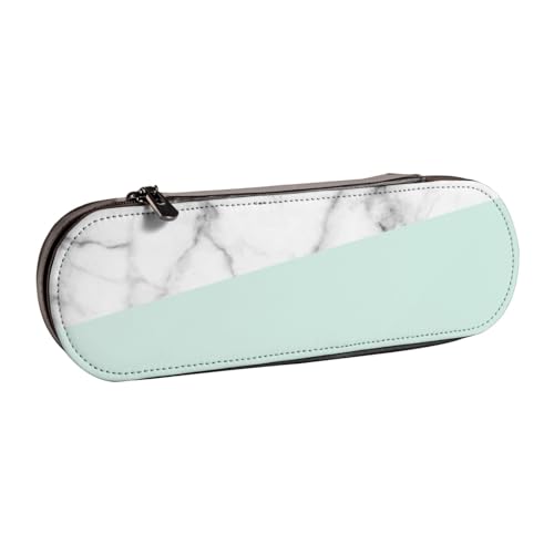 LfearTesa Hartschalen-Federmäppchen, Schreibwaren-Organizer, Leder, Federmäppchen und Make-up-Tasche, echter weißer Marmor, halbes Pastell-Mintgrün von LfearTesa