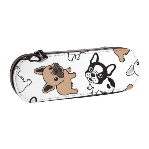 LfearTesa Hartschalen-Federmäppchen, Schreibwaren-Organizer, Leder, Federmäppchen und Make-up-Tasche, französische Bulldogge von LfearTesa