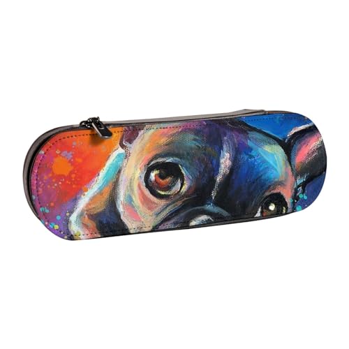 LfearTesa Hartschalen-Federmäppchen, Schreibwaren-Organizer, Leder, Federmäppchen und Make-up-Tasche, französische Bulldoggenmalerei von LfearTesa