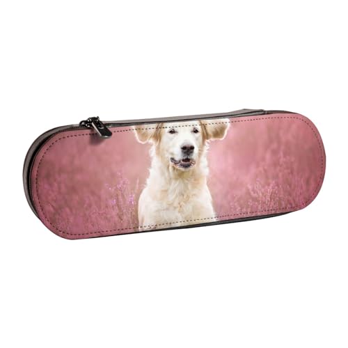 LfearTesa Hartschalen-Federmäppchen, Schreibwaren-Organizer, Leder, Federmäppchen und Make-up-Tasche, gehorsamer weißer Hund von LfearTesa