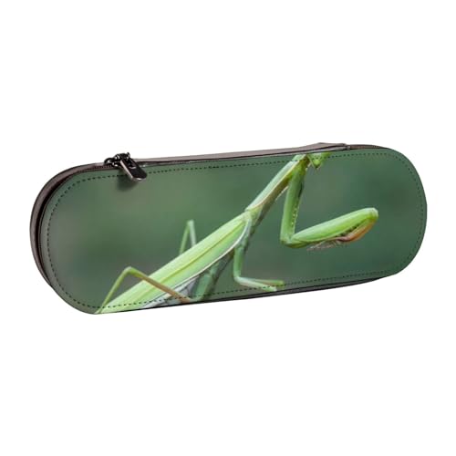 LfearTesa Hartschalen-Federmäppchen, Schreibwaren-Organizer, Leder, Federmäppchen und Make-up-Tasche, grüne Gottesanbeterin von LfearTesa