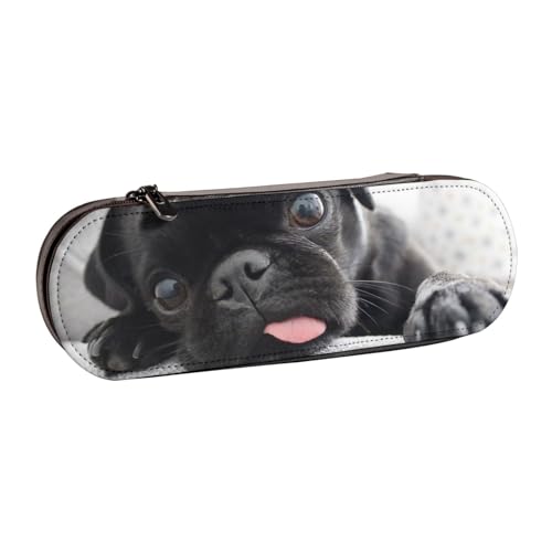 LfearTesa Hartschalen-Federmäppchen, Schreibwaren-Organizer, Leder, Federmäppchen und Make-up-Tasche, lustiger Mops, Schwarz von LfearTesa