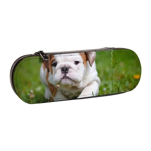 LfearTesa Hartschalen-Federmäppchen, Schreibwaren-Organizer, Leder, Federmäppchen und Make-up-Tasche, niedlicher Bulldoggenwelpe von LfearTesa