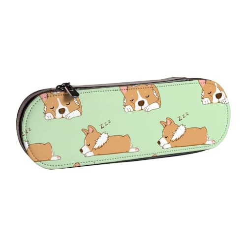 LfearTesa Hartschalen-Federmäppchen, Schreibwaren-Organizer, Leder, Federmäppchen und Make-up-Tasche, niedlicher Corgi-Hund von LfearTesa