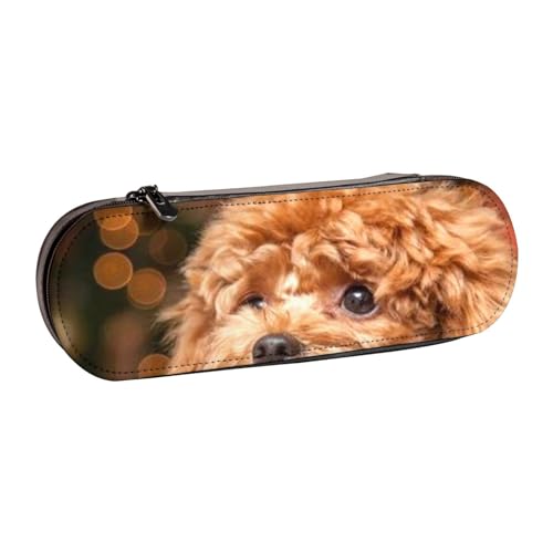 LfearTesa Hartschalen-Federmäppchen, Schreibwaren-Organizer, Leder, Federmäppchen und Make-up-Tasche, niedlicher Pudel von LfearTesa