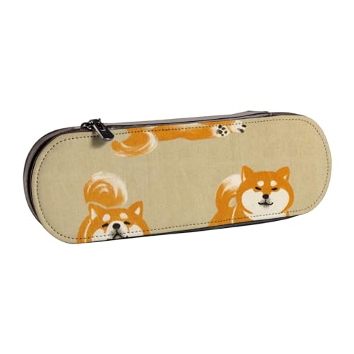 LfearTesa Hartschalen-Federmäppchen, Schreibwaren-Organizer, Leder, Federmäppchen und Make-up-Tasche, niedlicher Shiba Inu von LfearTesa