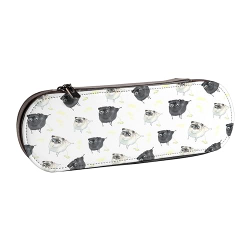 LfearTesa Hartschalen-Federmäppchen, Schreibwaren-Organizer, Leder, Federmäppchen und Make-up-Tasche, pinkelnde Schwarze Möpse von LfearTesa