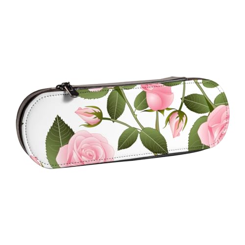 LfearTesa Hartschalen-Federmäppchen, Schreibwaren-Organizer, Leder, Federmäppchen und Make-up-Tasche, rosa Rose auf Weiß von LfearTesa