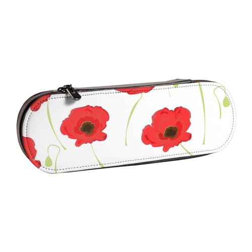 LfearTesa Hartschalen-Federmäppchen, Schreibwaren-Organizer, Leder, Federmäppchen und Make-up-Tasche, rote Blütenblätter von LfearTesa