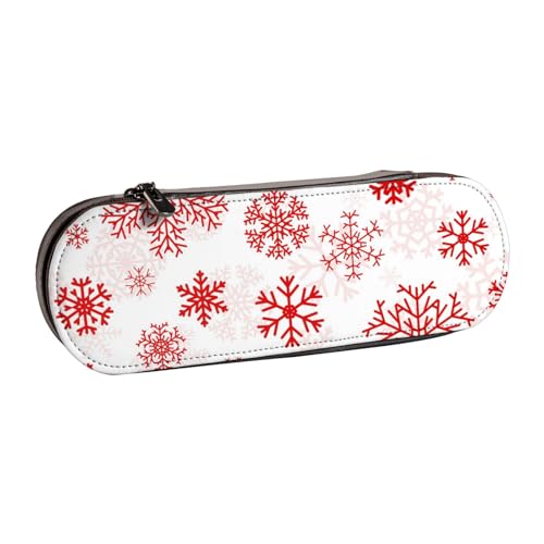 LfearTesa Hartschalen-Federmäppchen, Schreibwaren-Organizer, Leder, Federmäppchen und Make-up-Tasche, rote Schneeflocke, weiße Weihnachten von LfearTesa