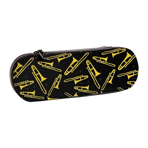 LfearTesa Hartschalen-Federmäppchen, Schreibwaren-Organizer, Leder, Federmäppchen und Make-up-Tasche, schwarz und gelb, Posaune von LfearTesa