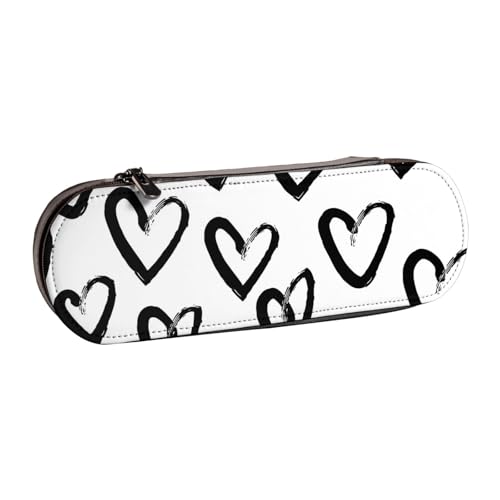 LfearTesa Hartschalen-Federmäppchen, Schreibwaren-Organizer, Leder, Federmäppchen und Make-up-Tasche, schwarz-weißes Herz von LfearTesa