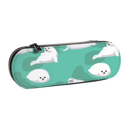 LfearTesa Hartschalen-Federmäppchen, Schreibwaren-Organizer, Leder, Federmäppchen und Make-up-Tasche, süßes Siegel von LfearTesa