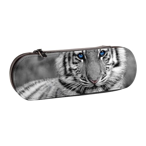 LfearTesa Hartschalen-Federmäppchen, Schreibwaren-Organizer, Leder, Federmäppchen und Make-up-Tasche, weißes Tigermuster von LfearTesa