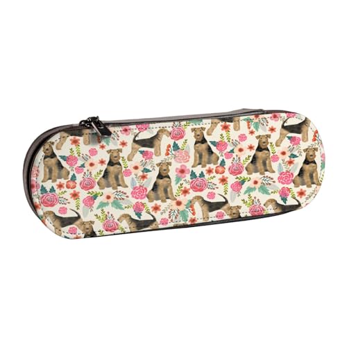 LfearTesa Hartschalen-Federmäppchen, Schreibwaren-Organizer, Leder-Federmäppchen und Make-up-Tasche, Airedale Terrier, süße Hunde von LfearTesa