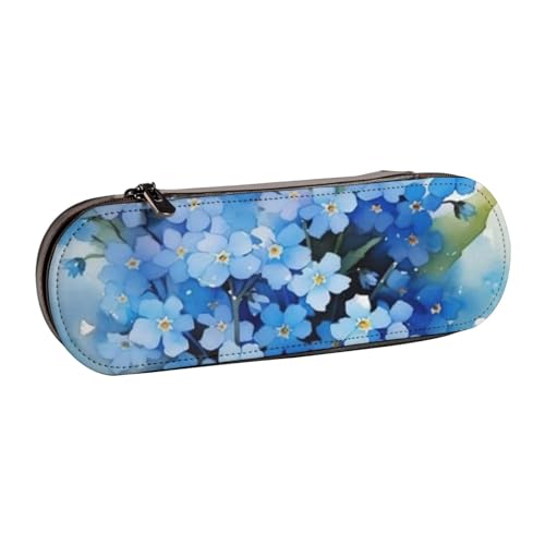 LfearTesa Hartschalen-Federmäppchen, Schreibwaren-Organizer, Leder-Federmäppchen und Make-up-Tasche, Aquarell-Vergissmeinnicht-Blumen von LfearTesa