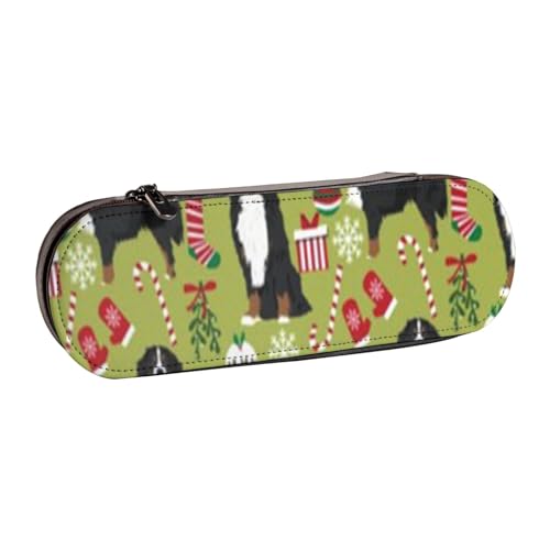 LfearTesa Hartschalen-Federmäppchen, Schreibwaren-Organizer, Leder-Federmäppchen und Make-up-Tasche, Berner Sennenhunde, Weihnachts-süßer Hund von LfearTesa