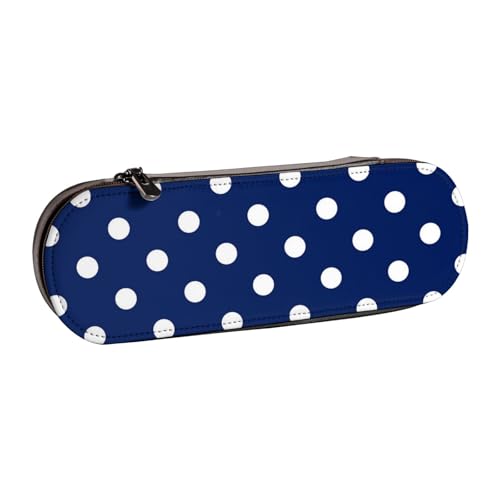 LfearTesa Hartschalen-Federmäppchen, Schreibwaren-Organizer, Leder-Federmäppchen und Make-up-Tasche, Blaue und weiße Punkte von LfearTesa
