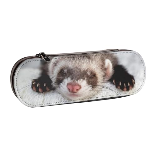 LfearTesa Hartschalen-Federmäppchen, Schreibwaren-Organizer, Leder-Federmäppchen und Make-up-Tasche, Das süße Frettchen schläft von LfearTesa