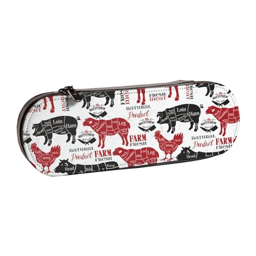 LfearTesa Hartschalen-Federmäppchen, Schreibwaren-Organizer, Leder-Federmäppchen und Make-up-Tasche, Fleischschnitt-Diagramme, Metzgerei von LfearTesa