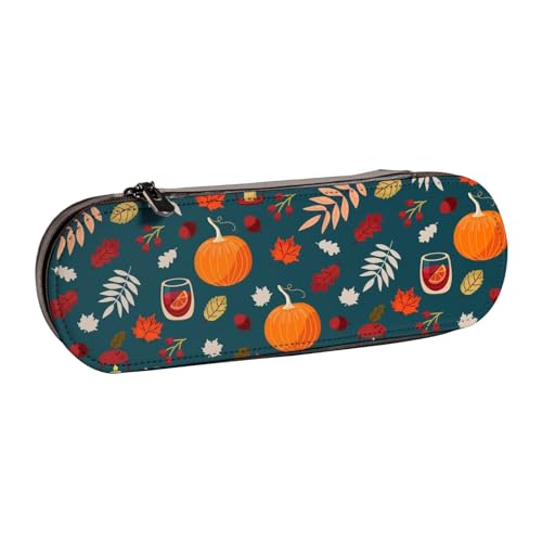 LfearTesa Hartschalen-Federmäppchen, Schreibwaren-Organizer, Leder-Federmäppchen und Make-up-Tasche, Happy Thanksgiving-Kürbis von LfearTesa